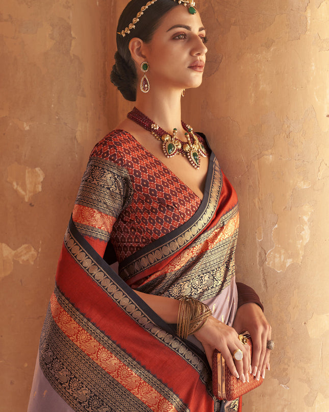 Lavender Grey Silk Embellished Saree