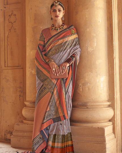 Lavender Grey Silk Embellished Saree