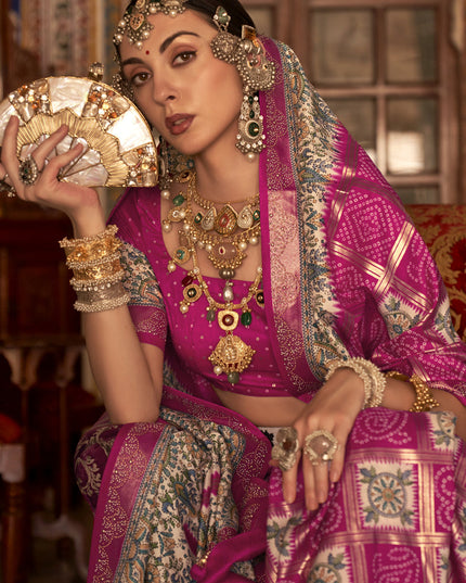 Rani Pink Silk Embellished Saree