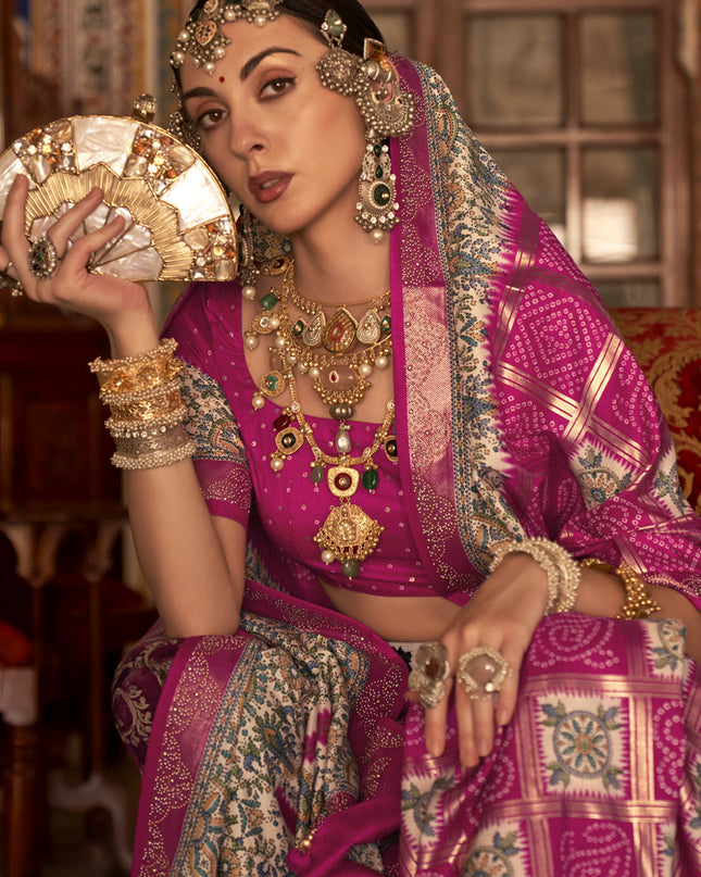 Rani Pink Silk Embellished Saree