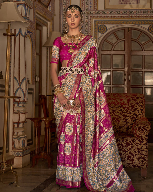 Rani Pink Silk Embellished Saree