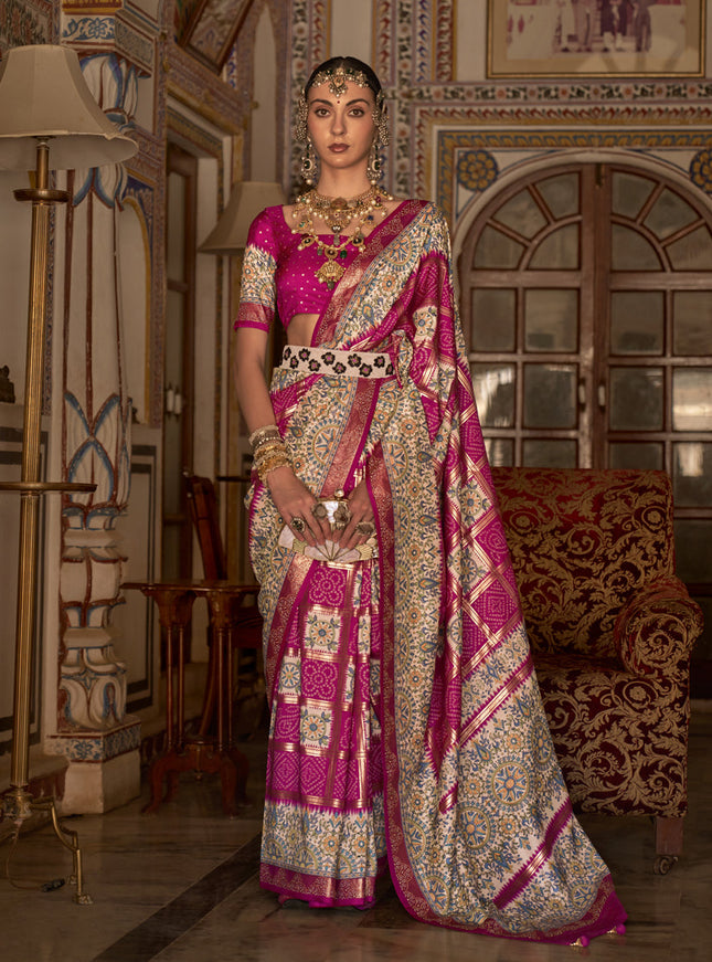 Rani Pink Silk Embellished Saree