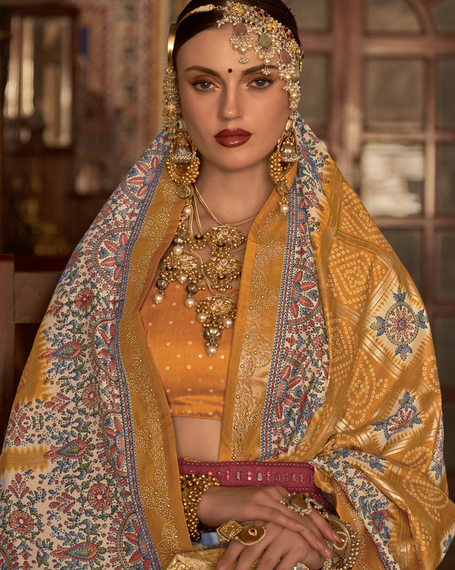 Mustard Silk Embellished Saree