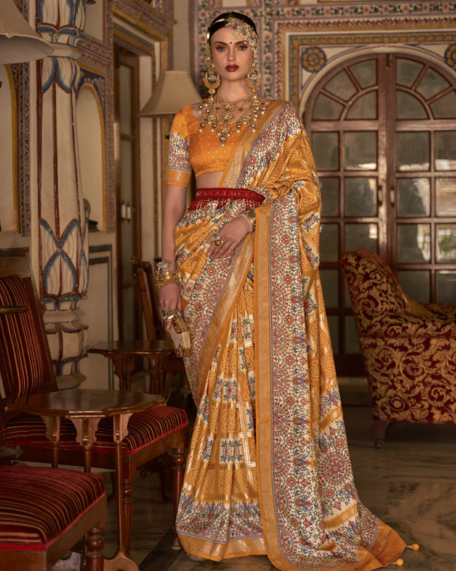 Mustard Silk Embellished Saree