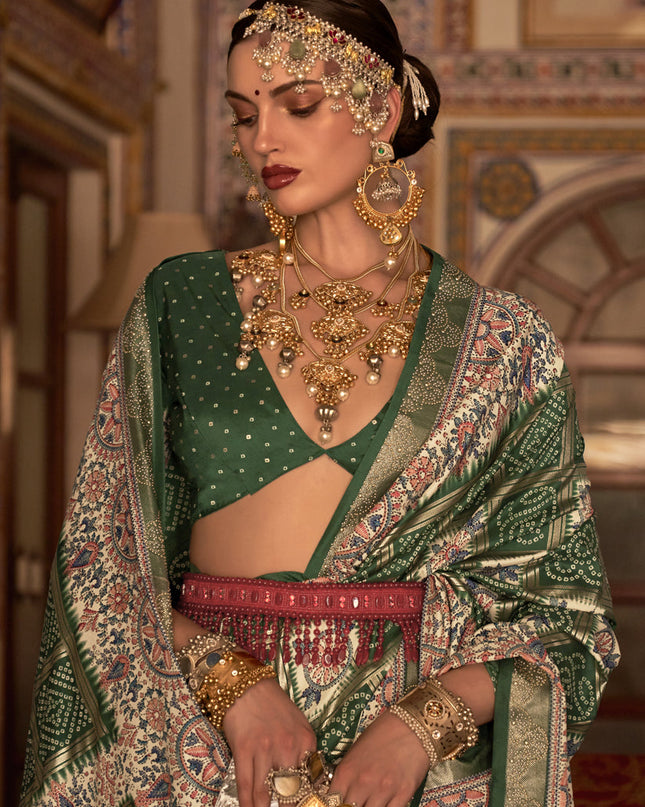 Emerald Green Silk Embellished Saree