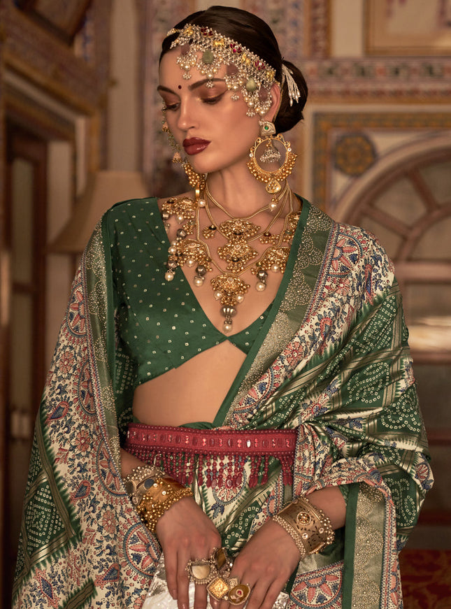 Emerald Green Silk Embellished Saree