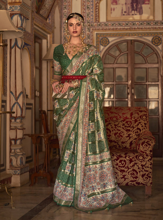 Emerald Green Silk Embellished Saree