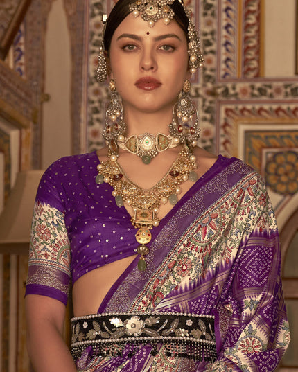 Purple Silk Embellished Saree
