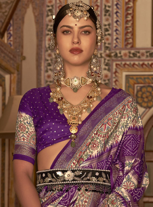 Purple Silk Embellished Saree