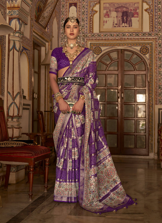 Purple Silk Embellished Saree
