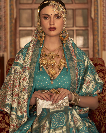 Firozi Silk Embellished Saree