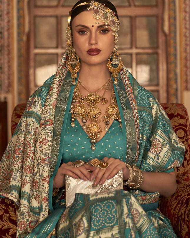 Firozi Silk Embellished Saree