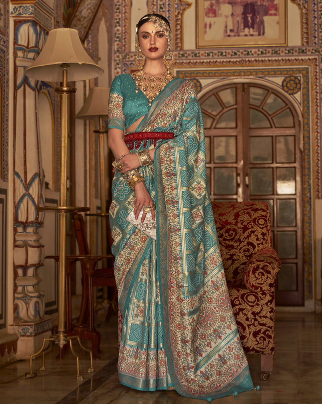 Firozi Silk Embellished Saree