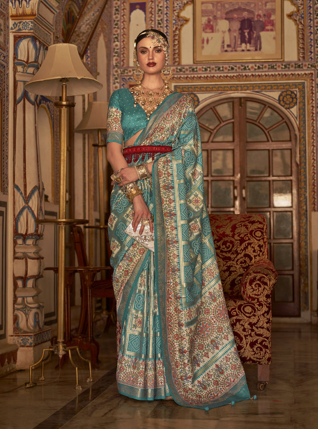 Firozi Silk Embellished Saree