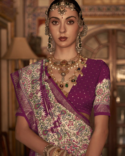 Magenta Silk Embellished Saree
