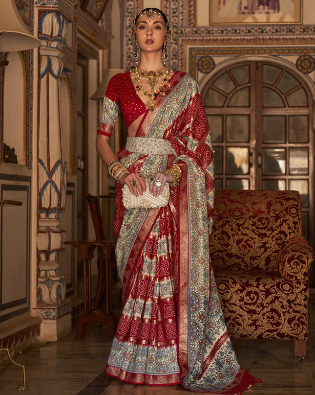 Rust Red Silk Embellished Saree