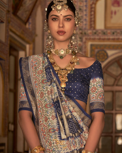 Navy Blue Silk Embellished Saree