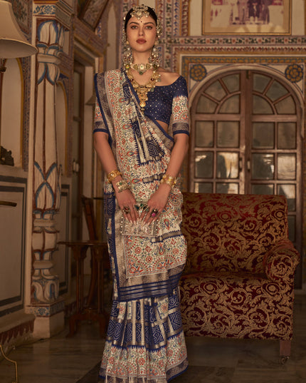 Navy Blue Silk Embellished Saree