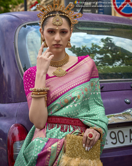 Sea Green Silk Printed Designer Saree