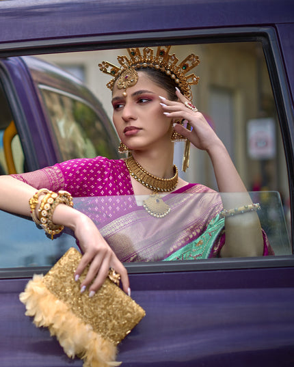 Sea Green Silk Printed Designer Saree