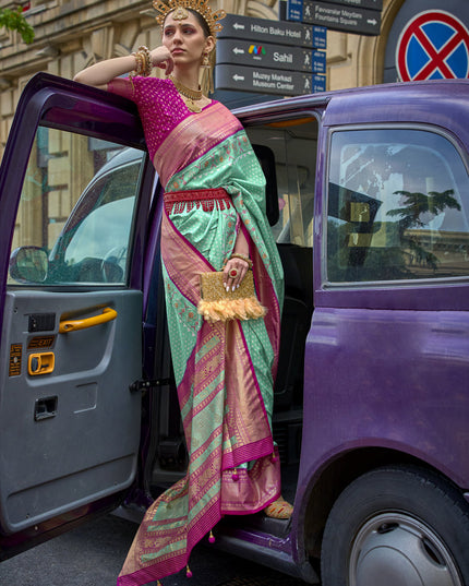 Sea Green Silk Printed Designer Saree