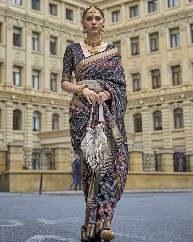 Black Silk Printed Designer Saree