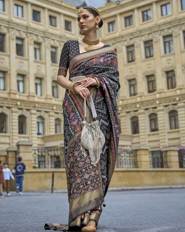 Black Silk Printed Designer Saree