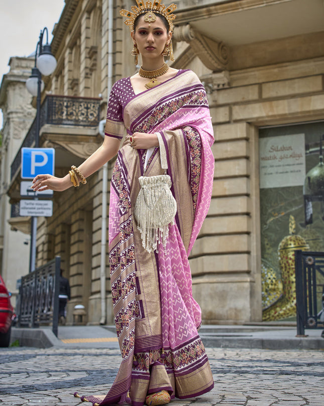 Pink Silk Printed Designer Saree