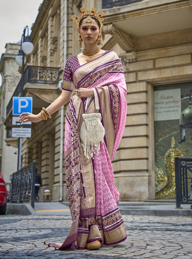 Pink Silk Printed Designer Saree