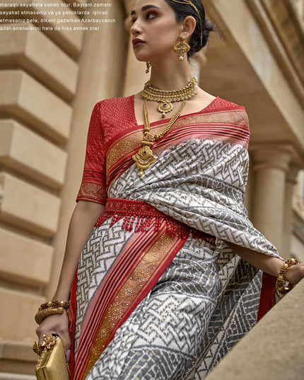 Grey Silk Printed Designer Saree