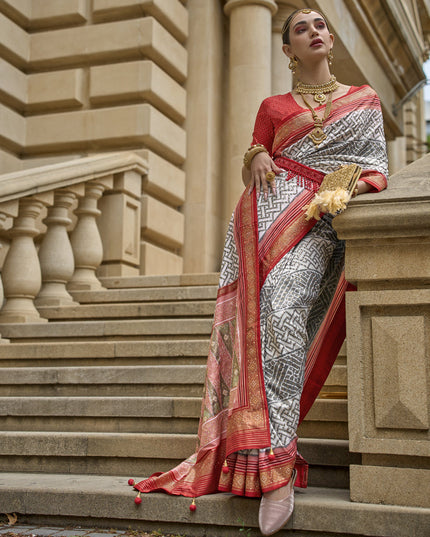 Grey Silk Printed Designer Saree