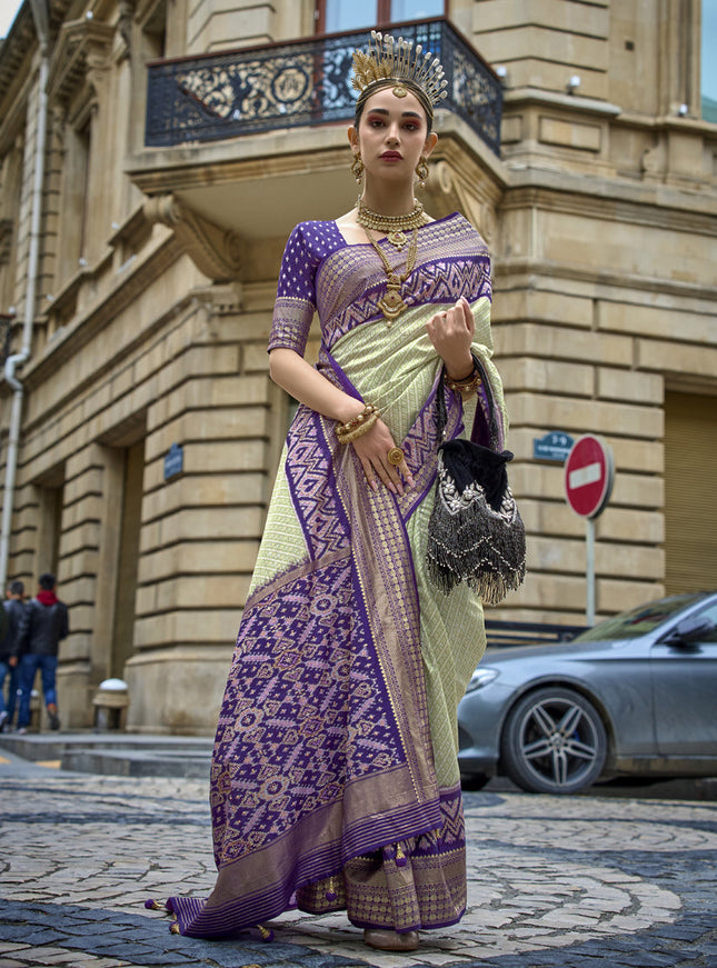 Pista Green Silk Printed Designer Saree