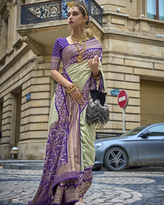 Pista Green Silk Printed Designer Saree