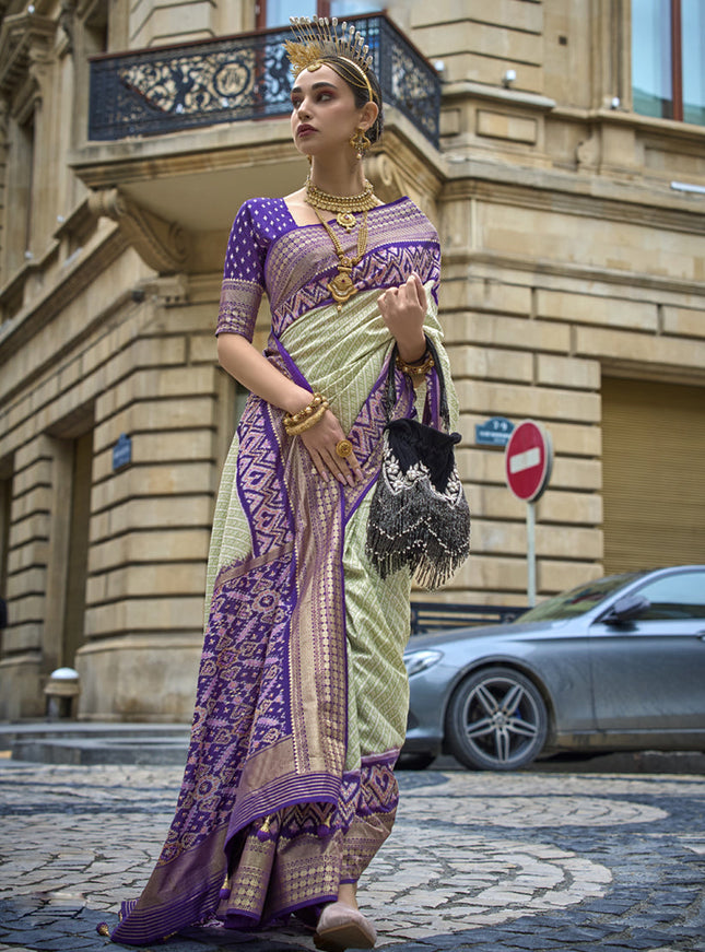 Pista Green Silk Printed Designer Saree