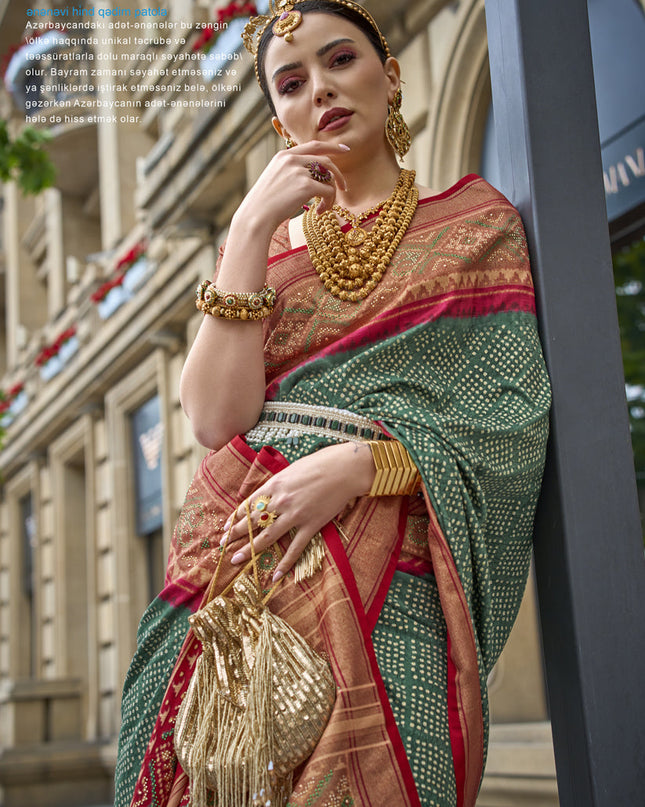 Green Silk Printed Designer Saree