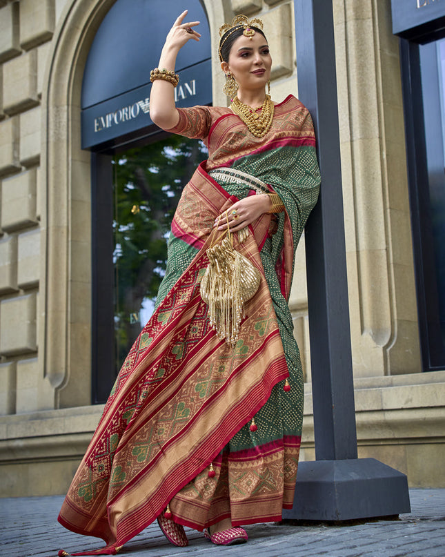 Green Silk Printed Designer Saree