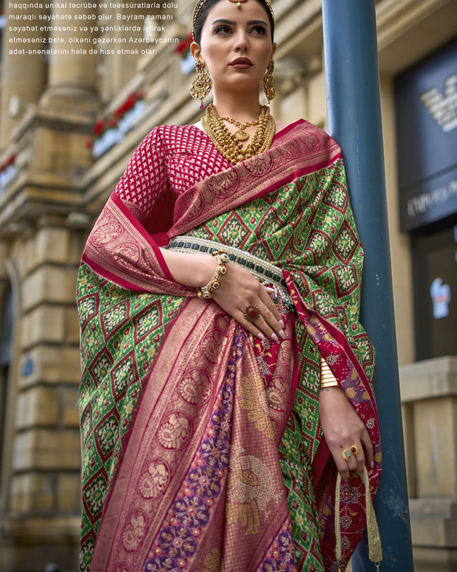 Parrot Green Silk Printed Designer Saree