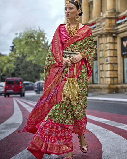 Parrot Green Silk Printed Designer Saree