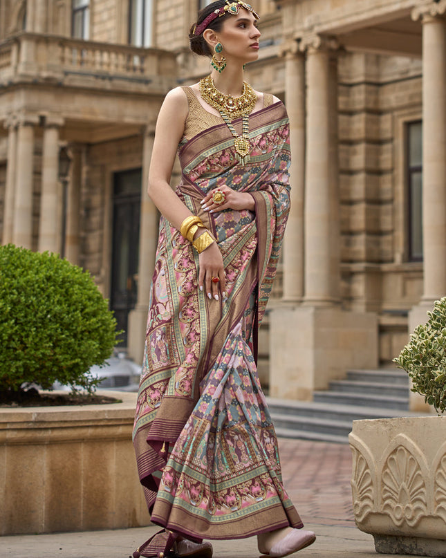 Multicolor Embellished Silk Saree