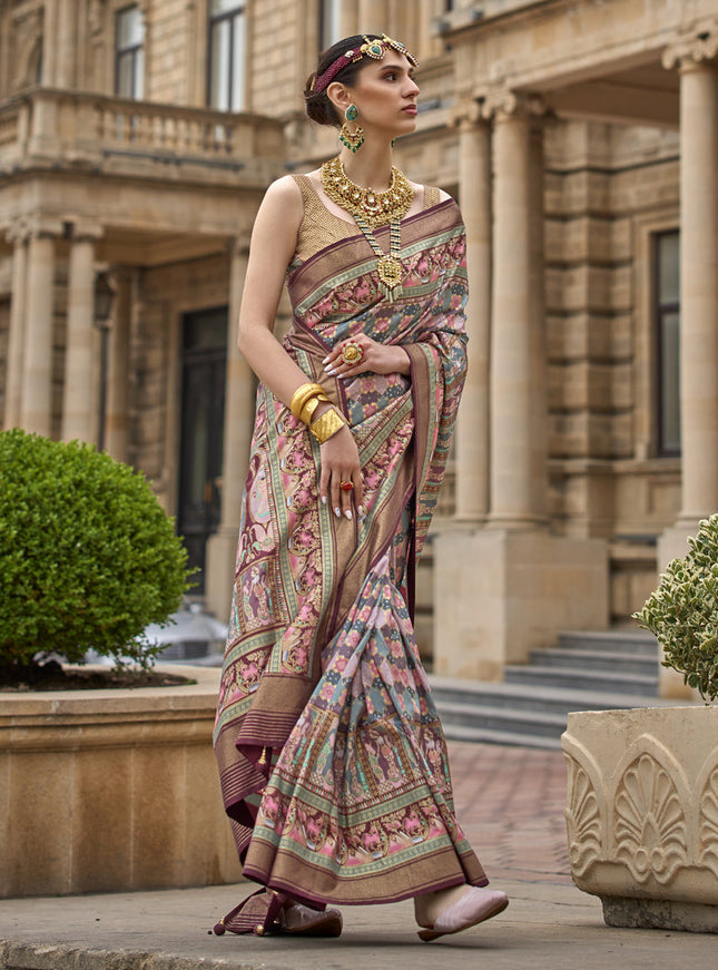 Multicolor Embellished Silk Saree