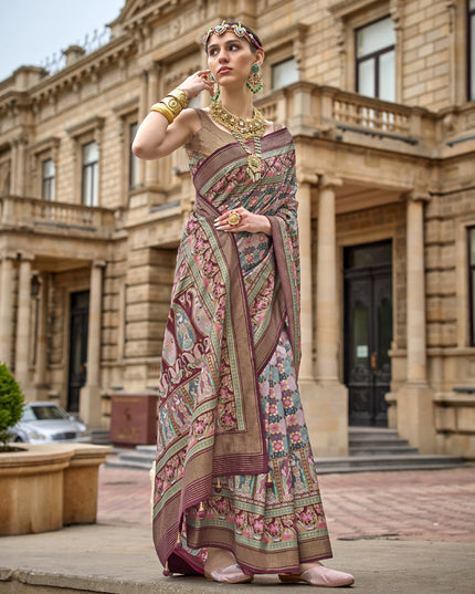 Multicolor Embellished Silk Saree