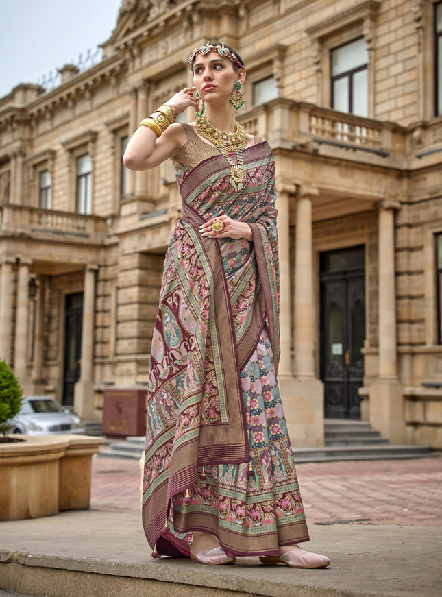 Multicolor Embellished Silk Saree