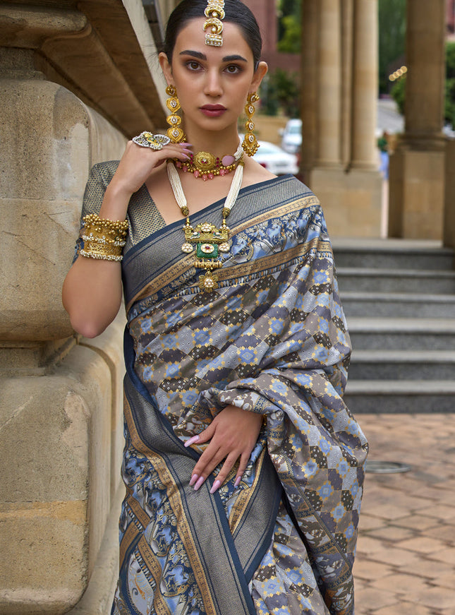 Multicolor Embellished Silk Saree