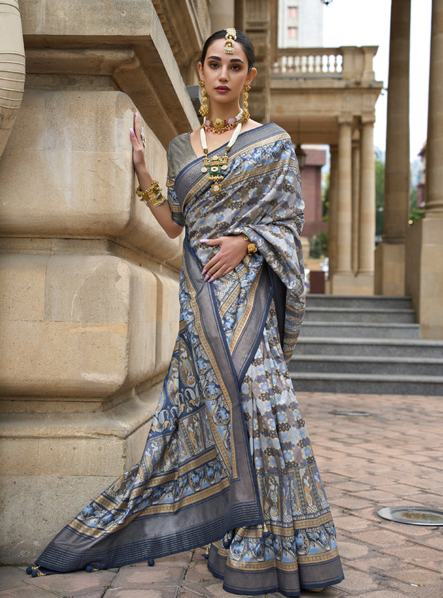 Multicolor Embellished Silk Saree