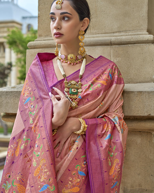 Blush Peach Embellished Silk Saree