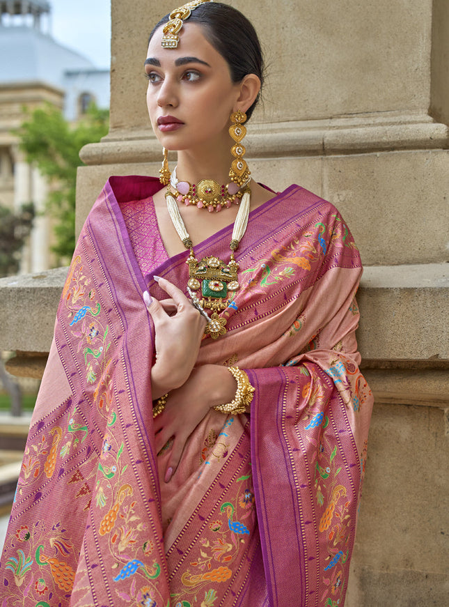 Blush Peach Embellished Silk Saree