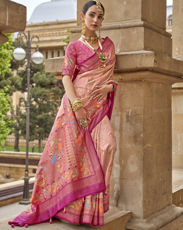Blush Peach Embellished Silk Saree