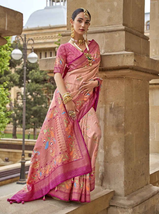Blush Peach Embellished Silk Saree