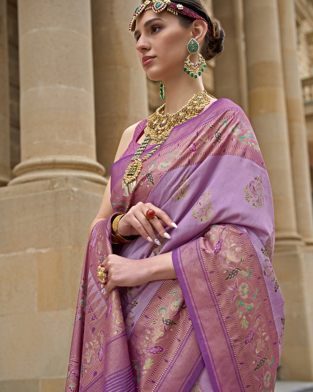 Lilac Pink Embellished Silk Saree