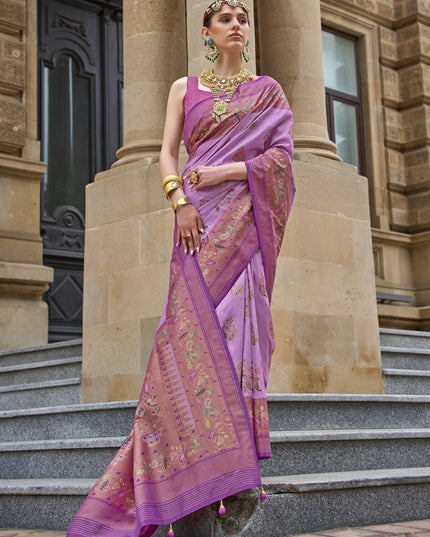 Lilac Pink Embellished Silk Saree